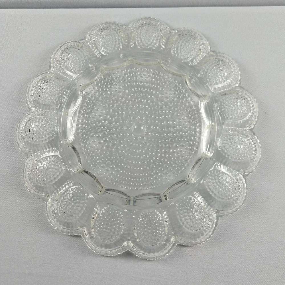 Vintage Clear Glass Deviled Egg Platter 15 Egg Hobnail Serving Tray 11